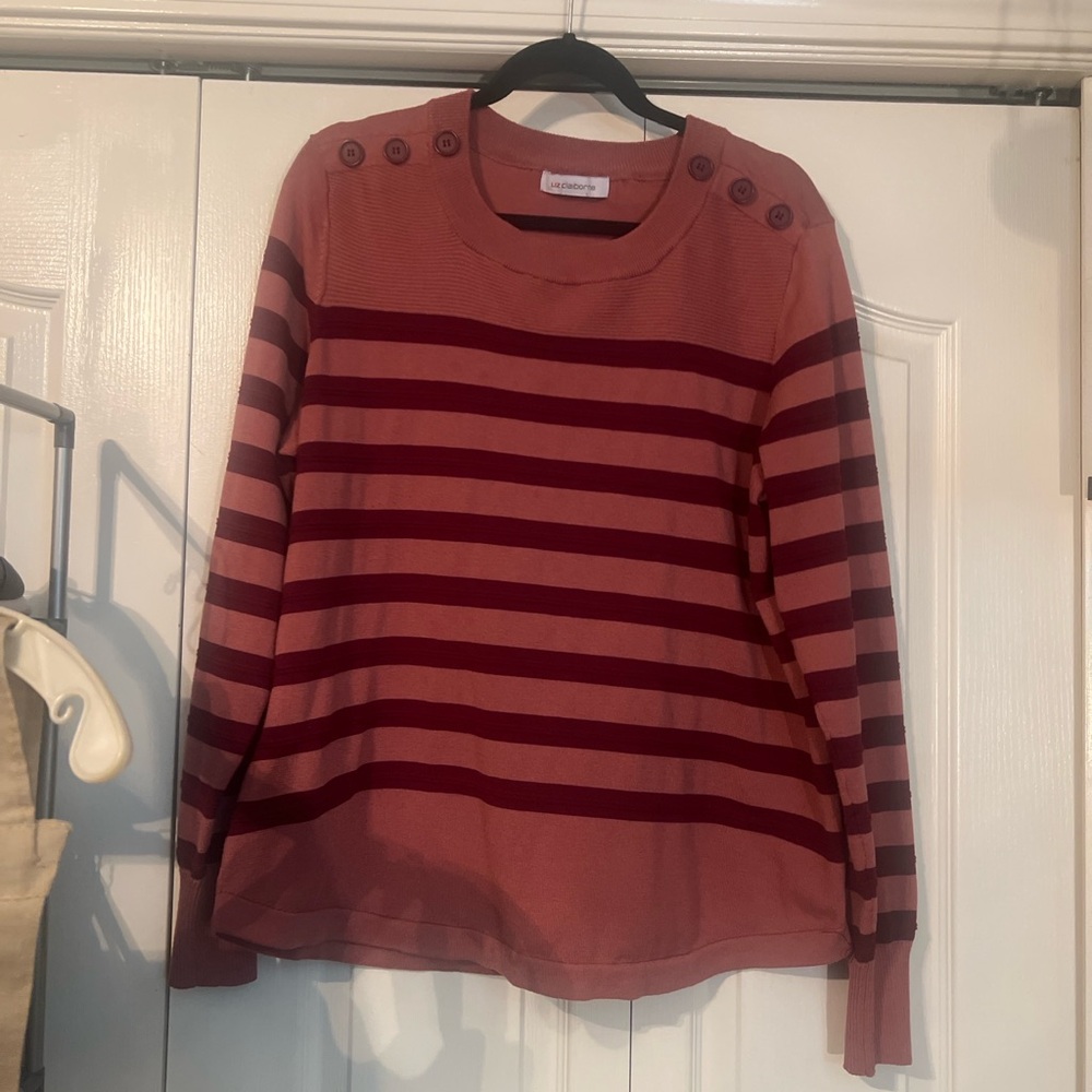 Liz Claiborne Pink and Burgundy Striped Sweater - Picture 2 of 5